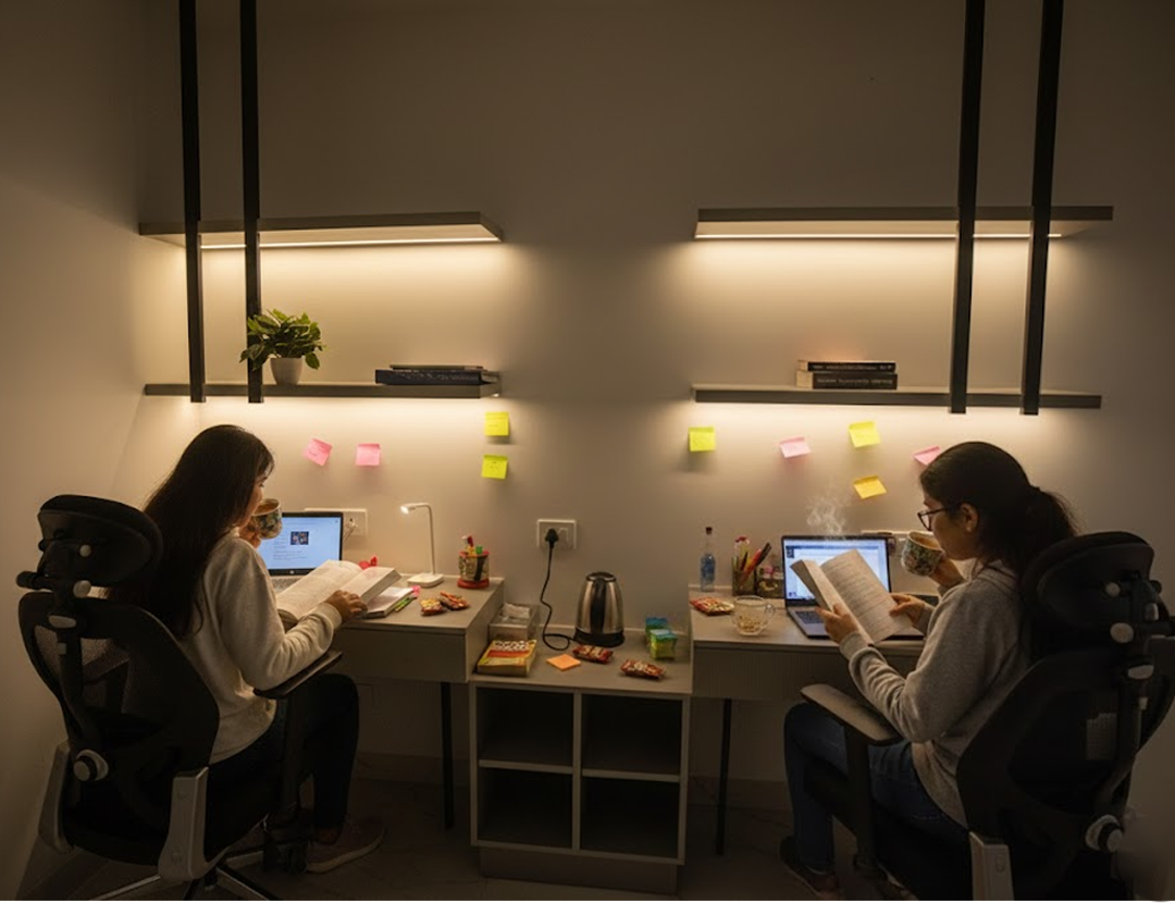 Quiet Study Zone — Aspiro Living, premium girls PG in Karol Bagh